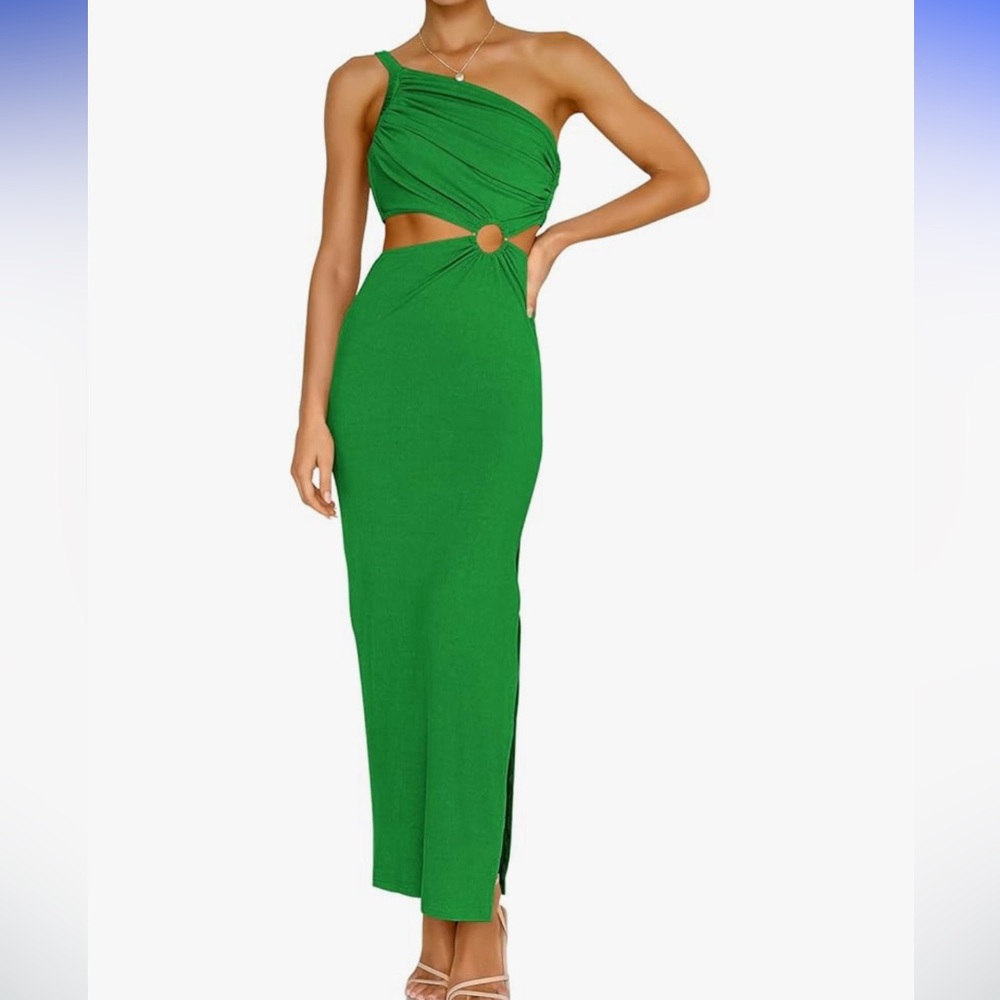 One-Shoulder Green Maxi Dress